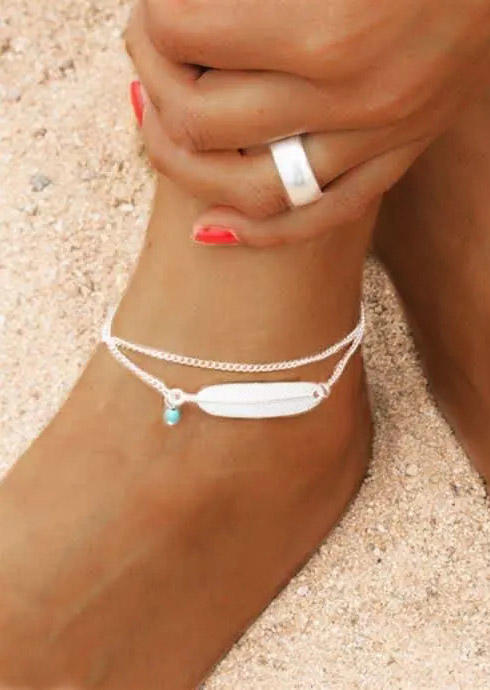 

Vintage Feather Turquoise Pendant Anklet, Silver, 502117