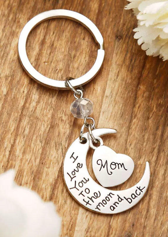 

Love You Mom Heart Moon Keychain, Silver, 502258