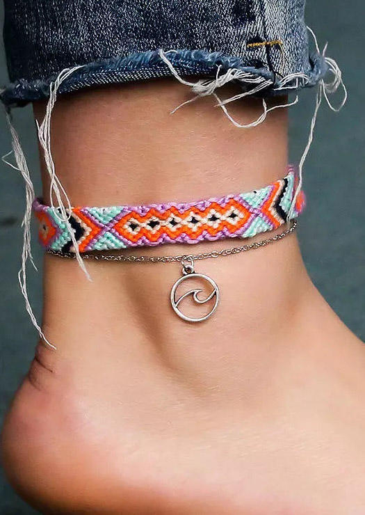 

Beach Ethnic Style Hand-Woven Wave Anklet, Pattern1;pattern2, 504636