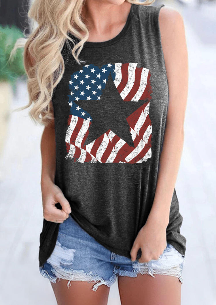 

American Flag Star Striped Casual Tank - Dark Grey, 504656