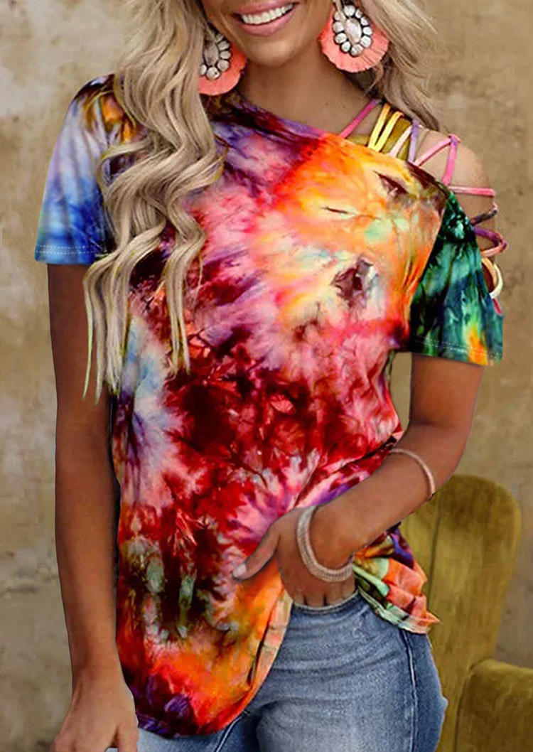 Tie Dye Criss-Cross One Sided Cold Shoulder Blouse 505049