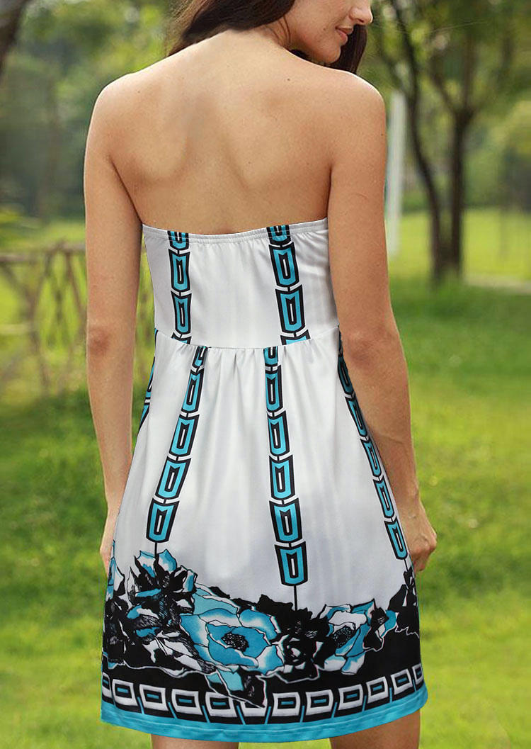 Kaufen Floral Geometric Ruffled Strapless Mini Dress - White. Bild