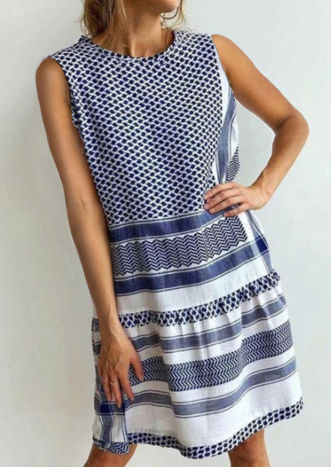 

Zigzag Sleeveless O-Neck Casual Mini Dress - Blue, 505510