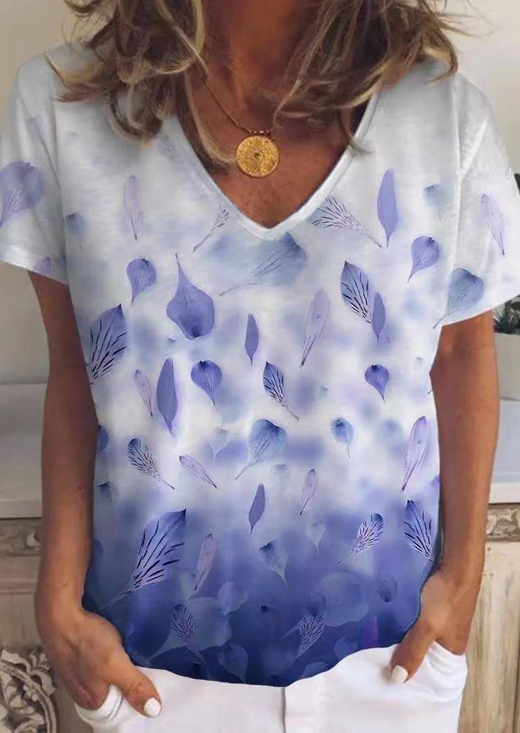 

Feather Petal Short Sleeve V-Neck Blouse - Blue, 505607