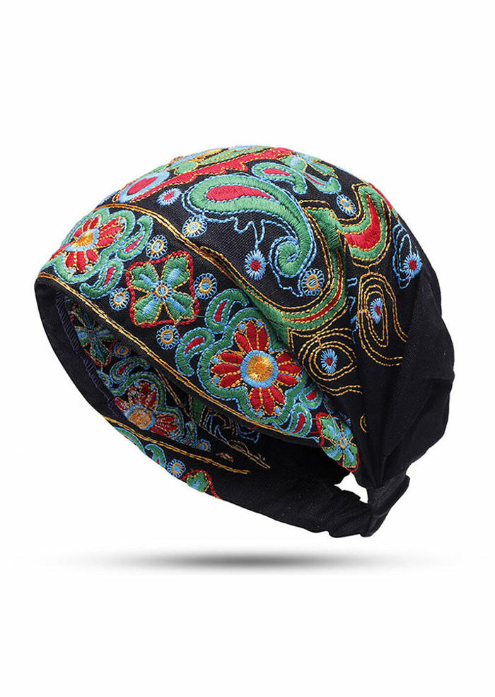 

Embroidered Floral Hollow Out Vintage Hat, Black, 477136