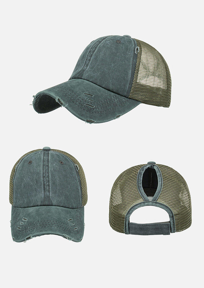 

Mesh Hollow Out Ripped Washed Baseball Cap, Army green, 477645
