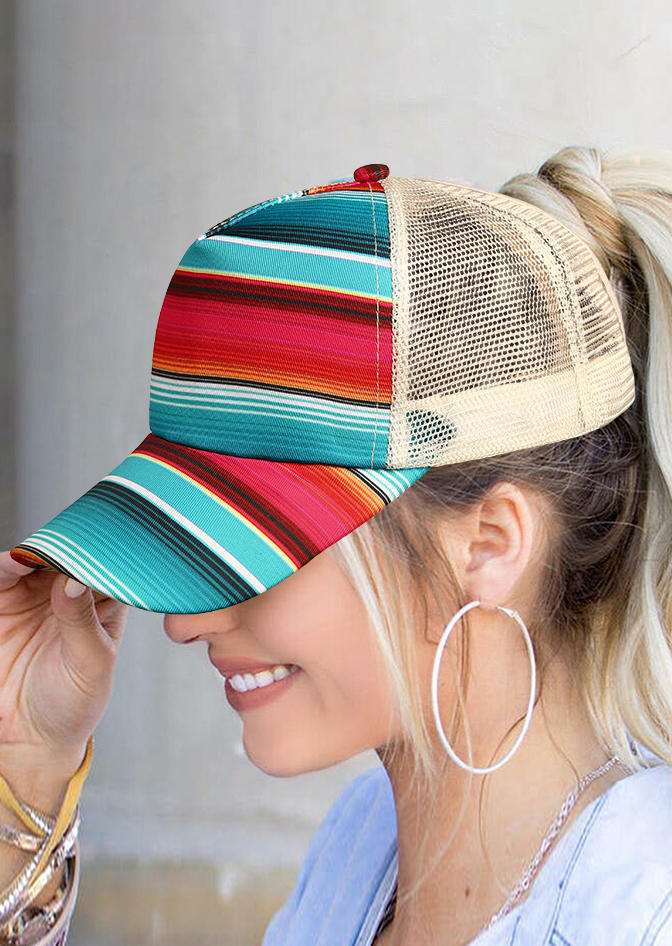 

Serape Rainbow Striped Criss-Cross Mesh Splicing Baseball Cap, Multicolor, 481223