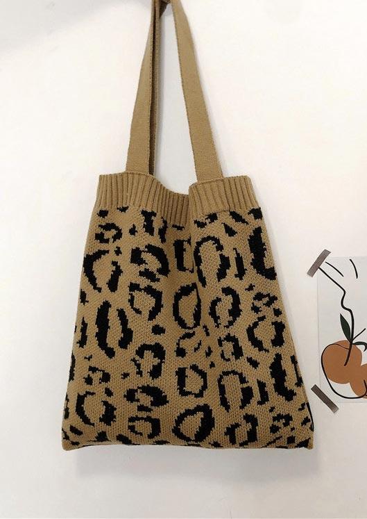 

Leopard Knitted Casual Shoulder Tote Bag, Khaki, 494789