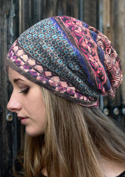 

Vintage Geometric Breathable Beanie Hat, Purple, 497925