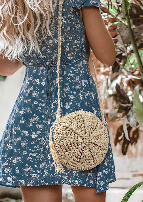 

Tassel Zipper Handwoven Straw Crossbody Bag, Beige, 502355