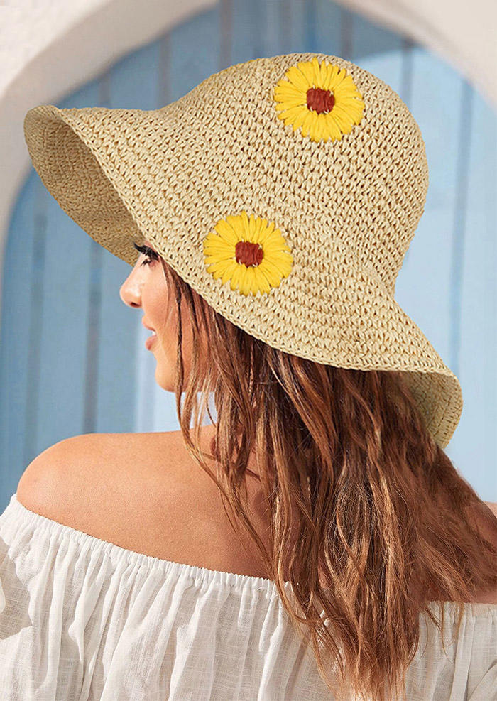 

Sunflower Foldable Wide Brim Straw Woven Hat, Beige, 502380