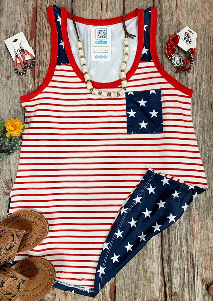 

American Flag Star Striped Pocket Tank, Multicolor, 504981