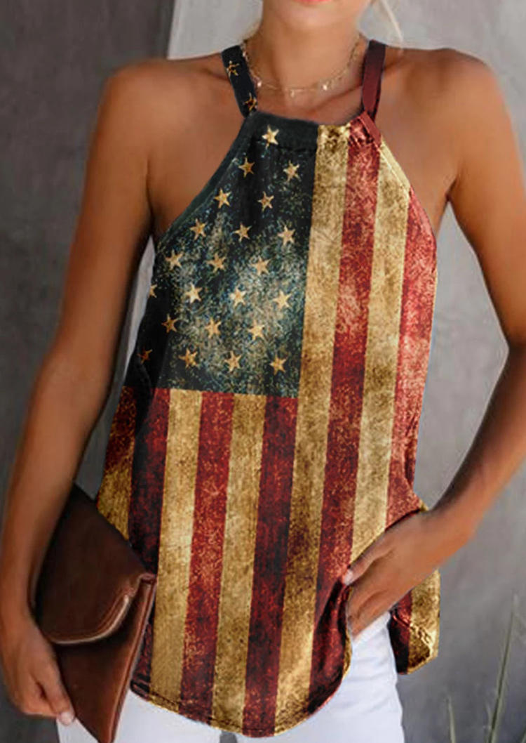 

Vintage American Flag Star Striped Halter Camisole, Multicolor, 505448