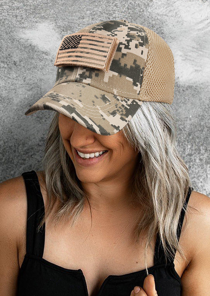 

Camouflage American Flag Embroidered Velcro Baseball Cap, Gray, 505512