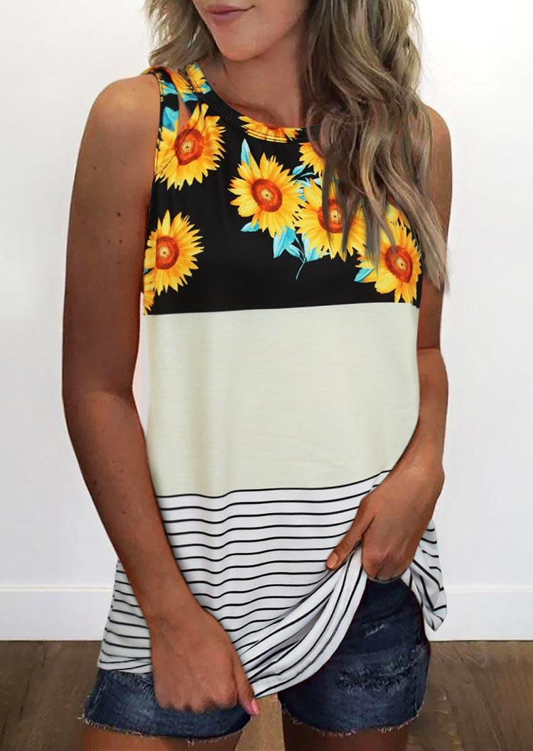 

Sunflower Striped Color Block Hollow Out Camisole, Multicolor, 505595