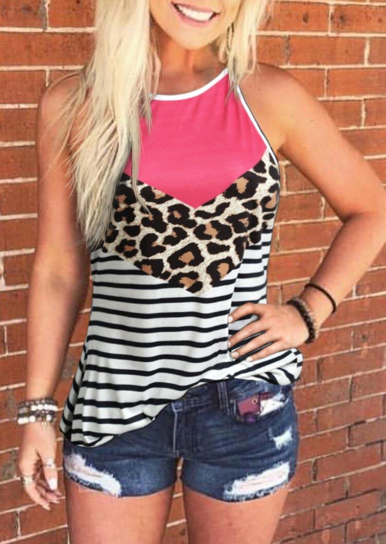 

Striped Leopard Sleeveless Halter Camisole, Multicolor, 505621