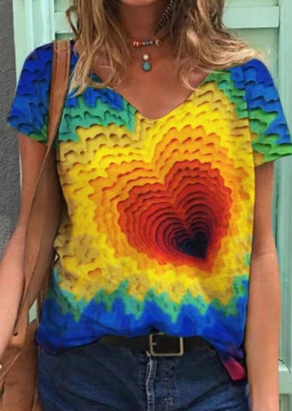 

Gradient Heart Short Sleeve Blouse, Multicolor, 505623