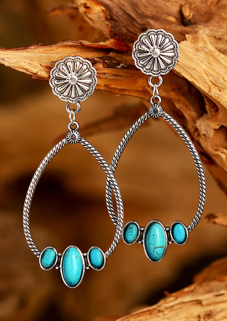 

Daisy Turquoise Hollow Out Water Drop Stud Earrings - Silver, 505714