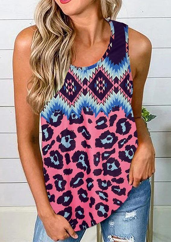 

Leopard Geometric Aztec Twist Tank, Multicolor, 505745