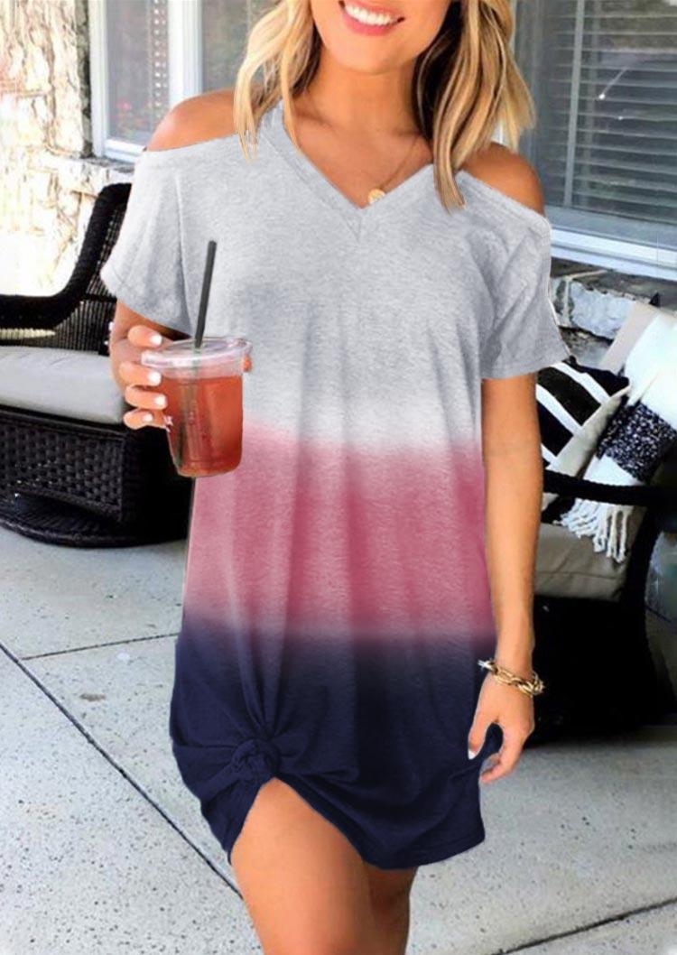 

Gradient Color Block Cold Shoulder V-Neck Mini Dress, Multicolor, 505832