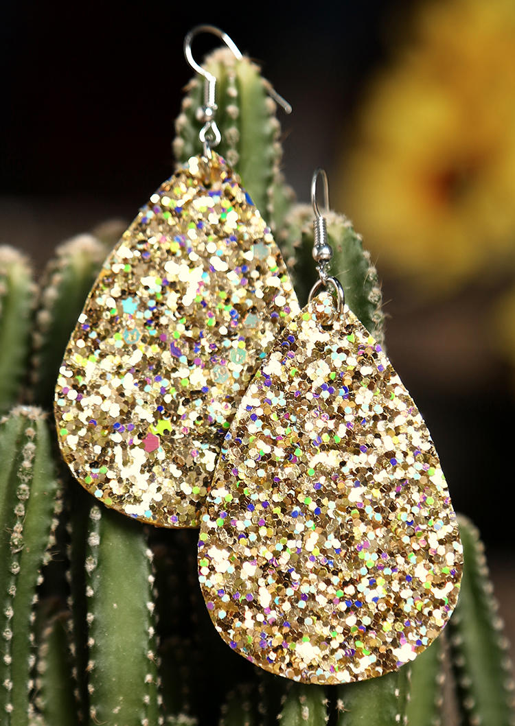 

Water Drop Sequined Earrings, Gold, 451093
