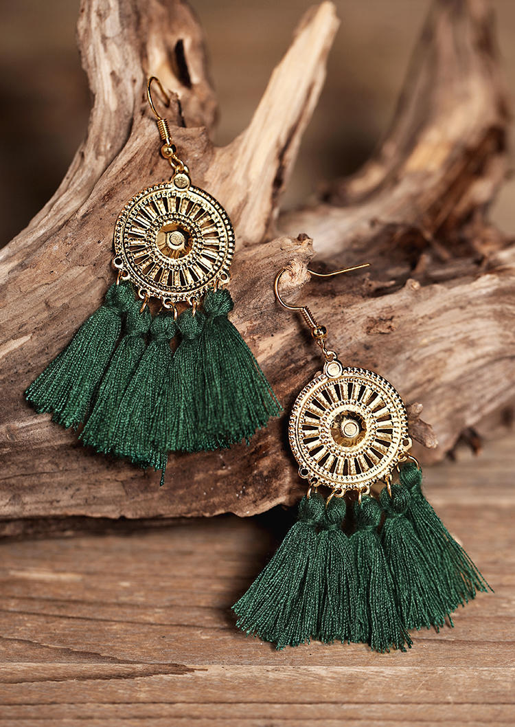 

Sunflower Fan-shaped Tassel Earrings, Army green, 453159