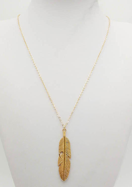 

Solid Long Feather Pendant Sweater Chain Necklace, Gold, 460787