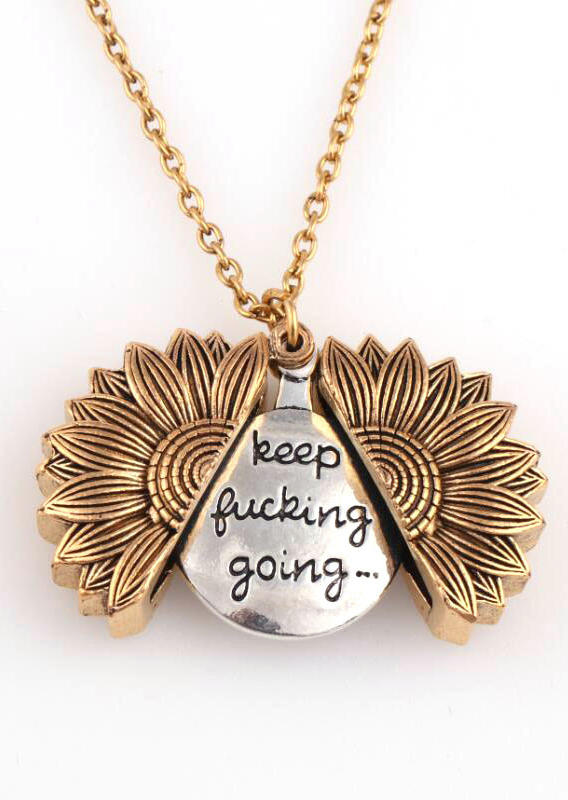 Keep Fucking Going Sunflower Locket Pendant Necklace