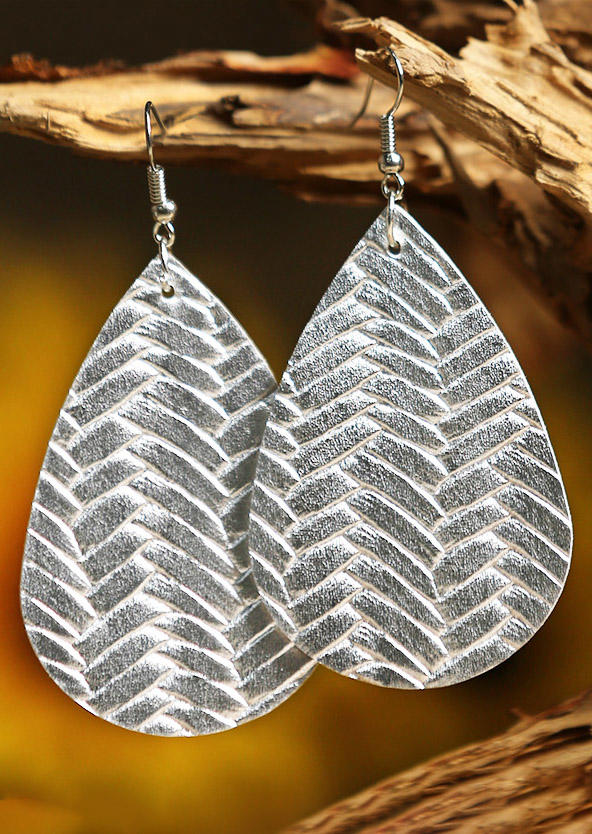 

Fashion Water Drop Dual-Sided Leather Earrings, Silver, 462162