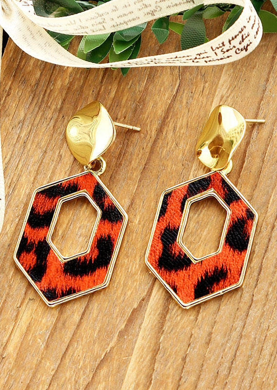 

Women's Fashion Leopard Printed Hexagon Earrings, 463073