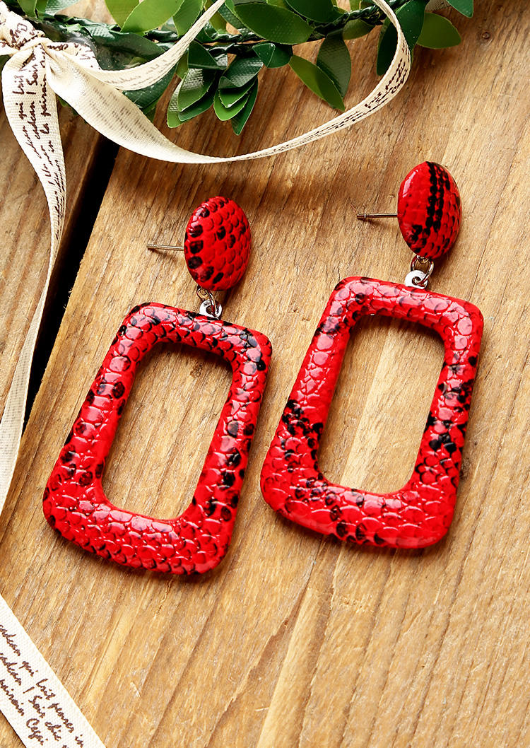 

Snake Skin Printed Geometric Earrings, Red, 463079