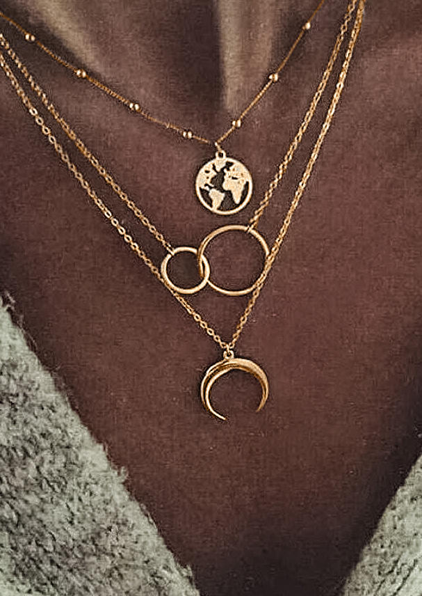 

Multi-Layered Moon Map Necklaces, Gold;silver, 476925
