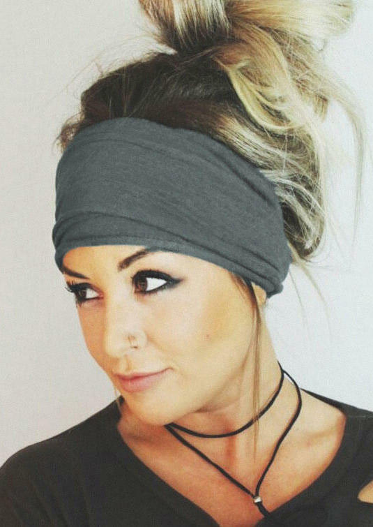 

Stretch Elastic Yoga Sports Wide Headband, Blue;gray, 482350