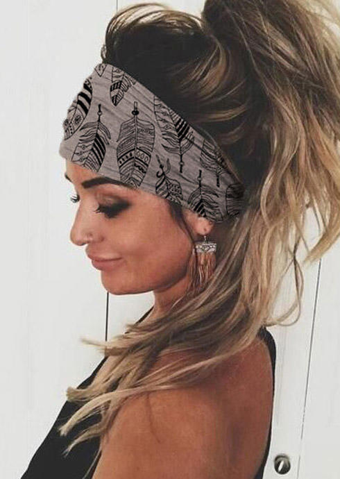 

Paisley Elastic Yoga Sports Wide Headband, Gray, 482459