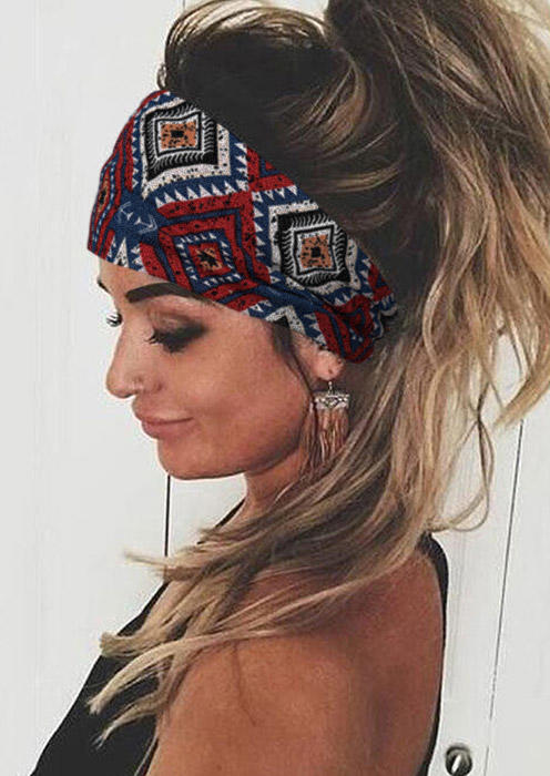 

Bohemian Geometric Floral Wide Stretchy Headband, Red, 483947