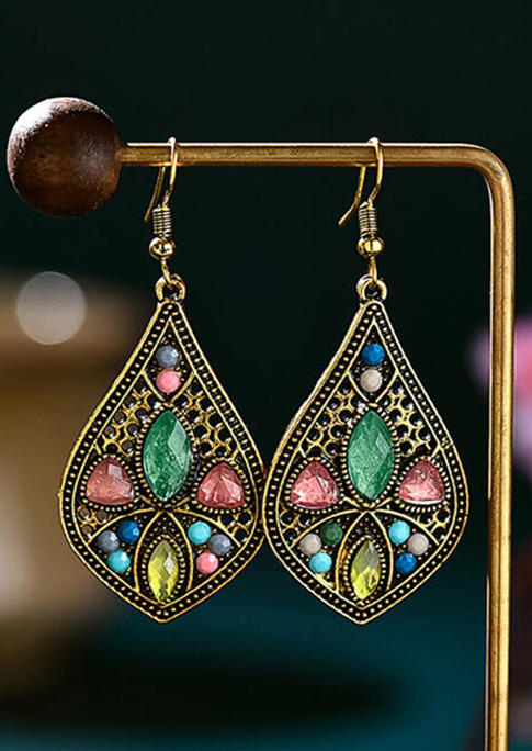 

Vintage Hollow Out Colorful Rhinestone Earrings, Multicolor, 487940