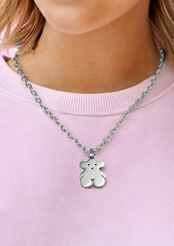 

Cute Bear Pendant Titanium Steel Necklace, Silver, 489190