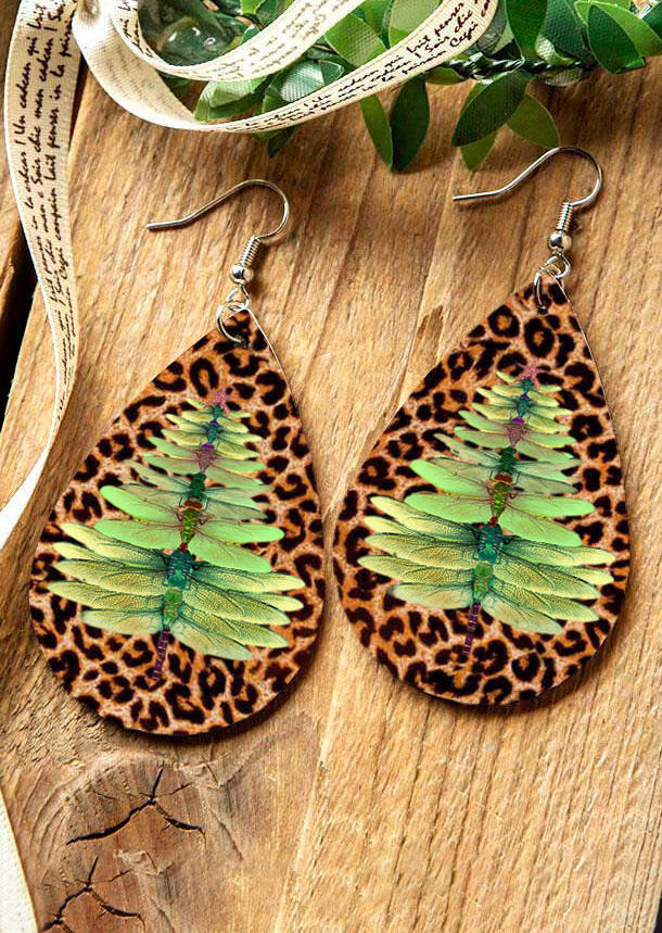 

Dragonfly Leopard Double-Sided Water Drop Earrings, 489930