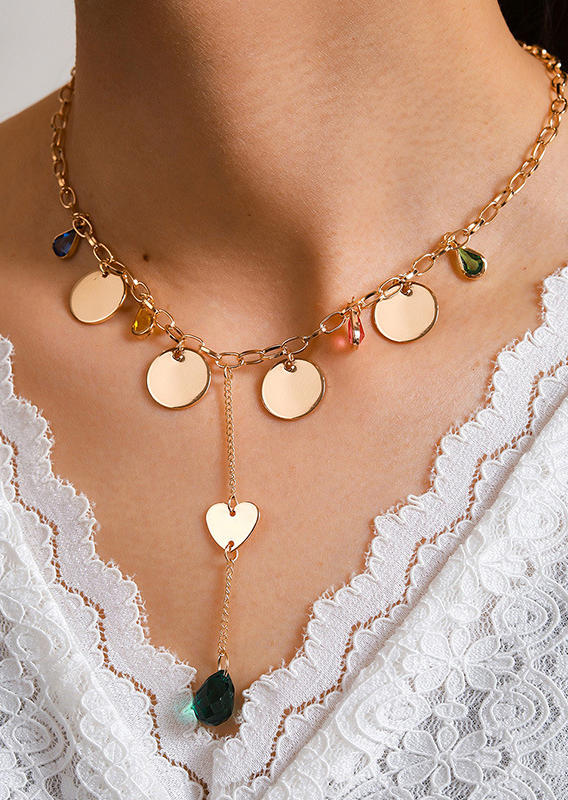 

Rhinestone Heart Geometric Alloy Pendant Necklace, Gold, 491411