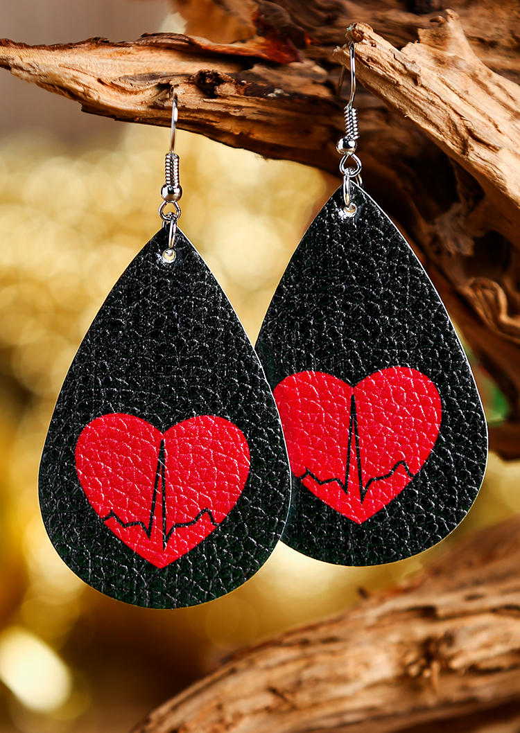 

ECG Heartbeat Water Drop Earrings - Black, 491486
