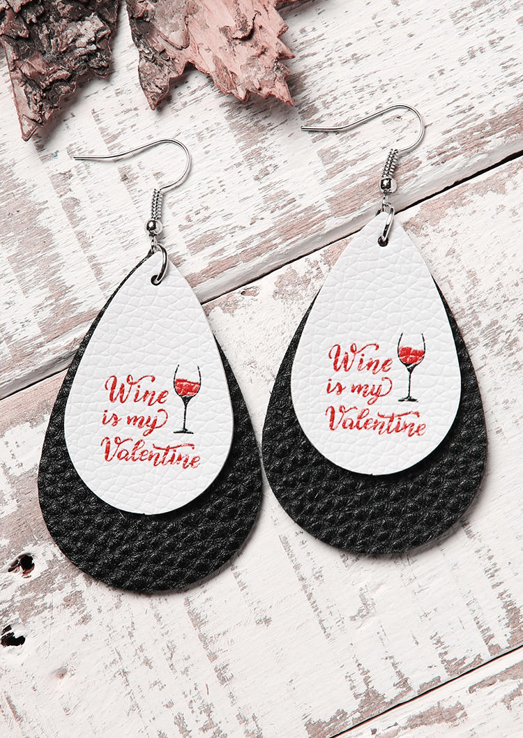

Wine Is My Valentine Dual-Layered Earrings, Black, 491562