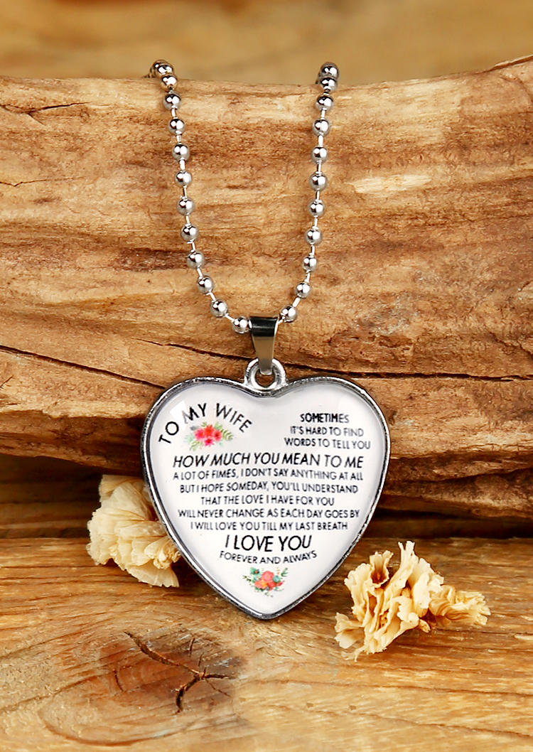 

To My Wife I Love You Floral Heart Pendant Necklace, Pattern1;pattern2, 492069
