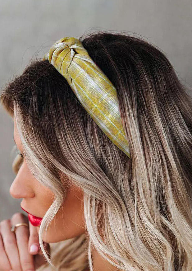

Vintage Plaid Cross Knot Wide Headband, Yellow, 492748
