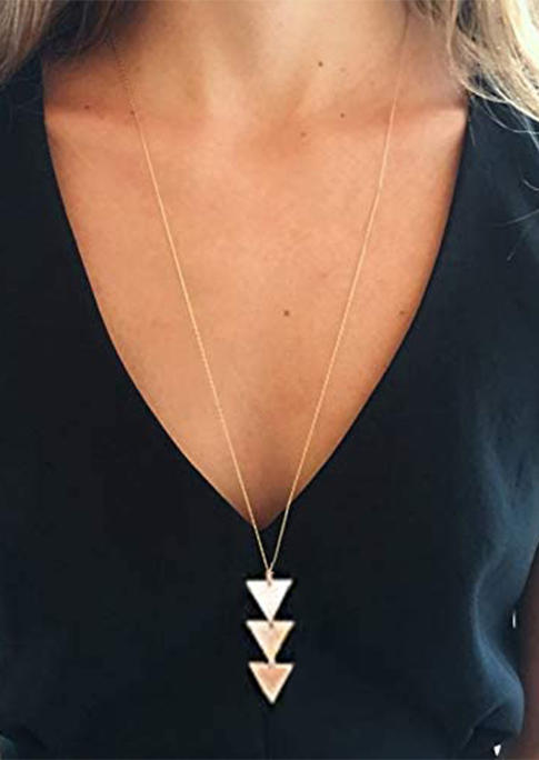 

Creative Triangle Pendant Long Necklace, Gold;silver, 494105