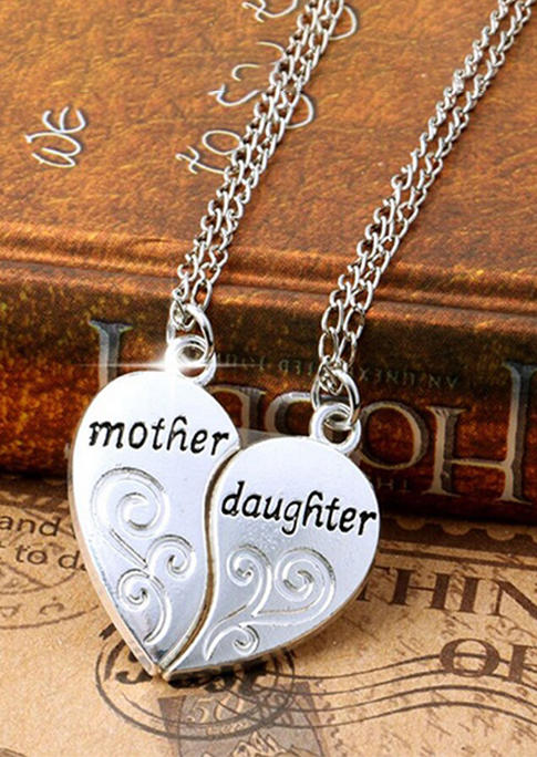 

2Pcs Mother Daughter Heart Shaped Yin Yang Necklace Set - Silver, 494611