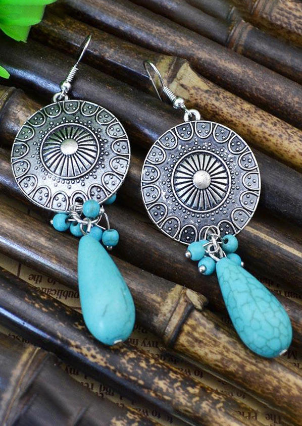 

Vintage Bohemian Style Long Turquoise Pendant Earrings, Cyan, 494806