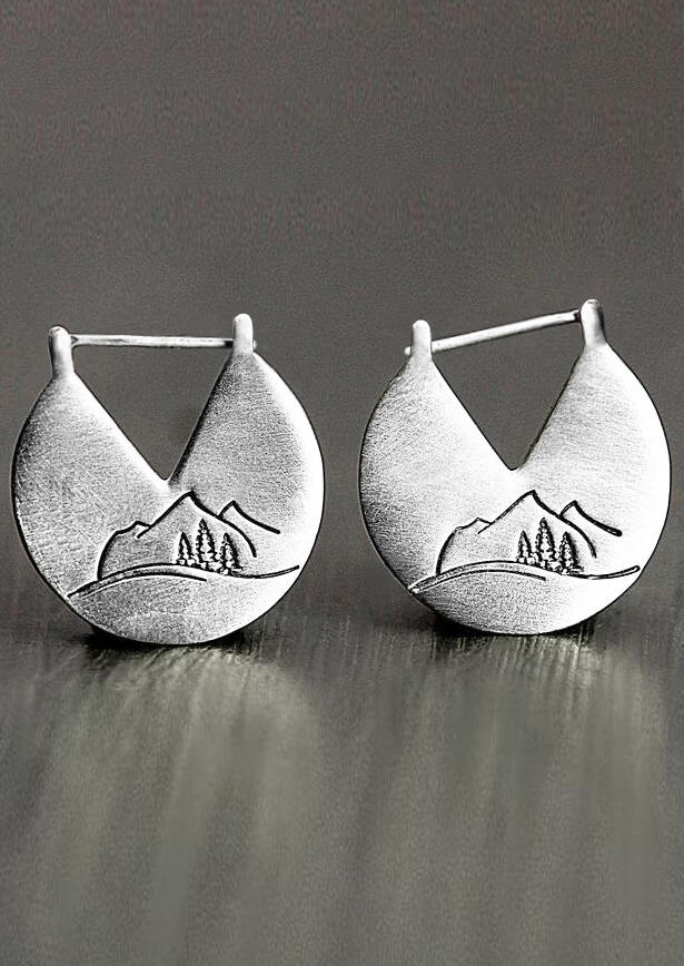

Creative Mountain Landscape Engraved Earrings, Silver, 495091