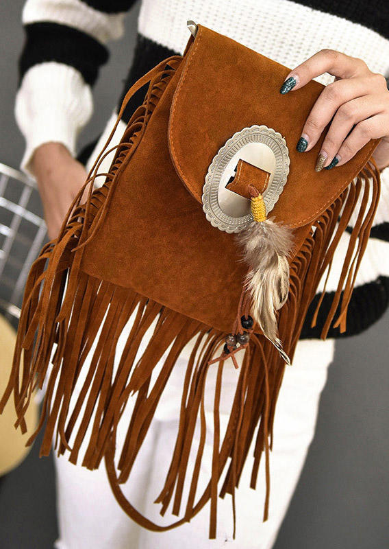 

Bohemian Feather Tassel Beading Shoulder Crossbody Bag, Brown, 495962