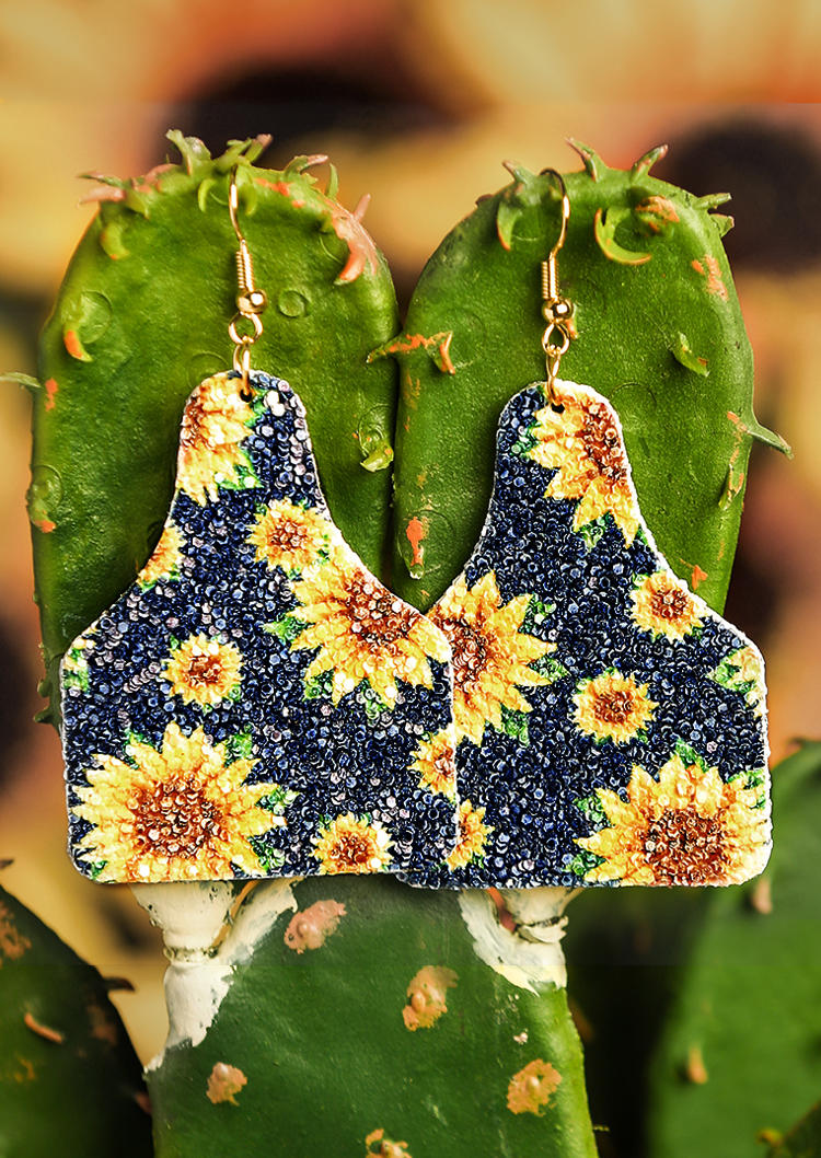 

Bohemian Sunflower Glitter Pendant Earrings, Blue;white, 497837