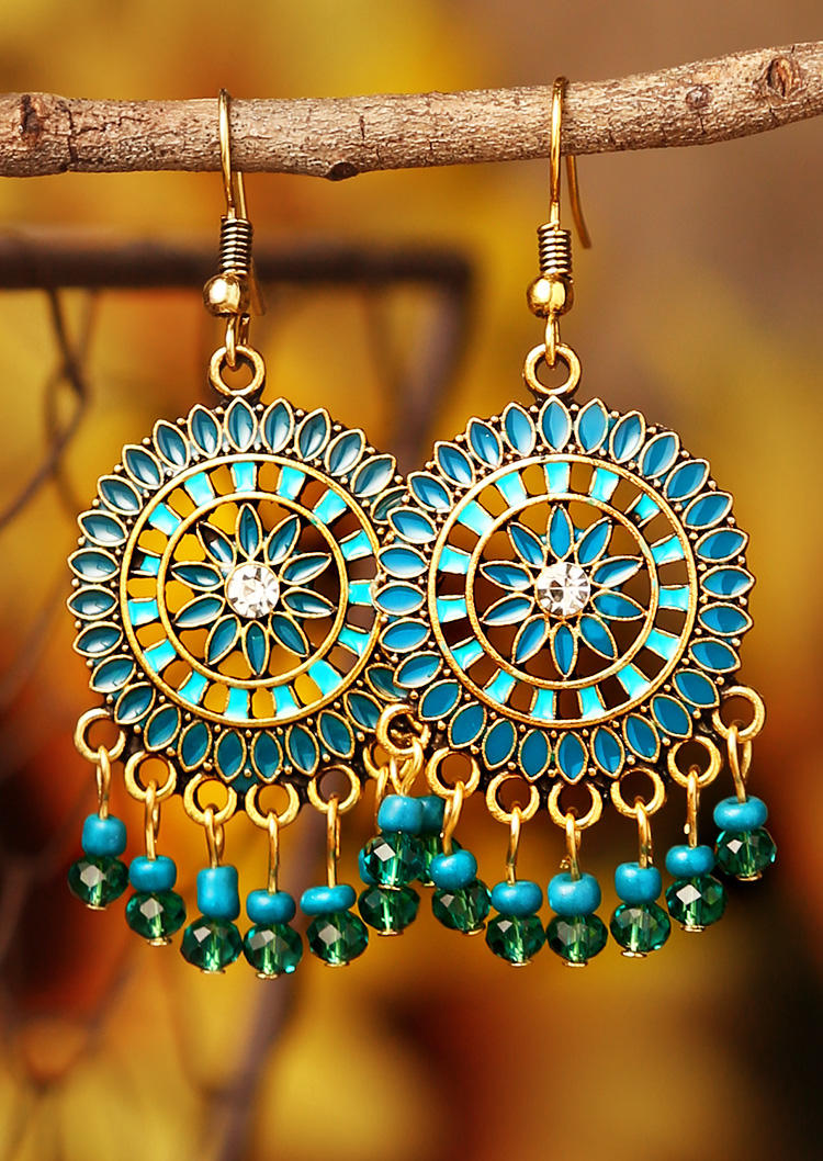 

Vintage Sunflower Beading Tassel Pendant Earrings, Brick red;cyan, 498571